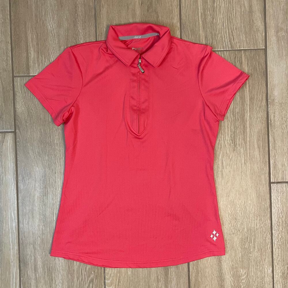 Jofit Women’s Golf Polo Pink Short Sleeve Half Zip Athletic Top Size S